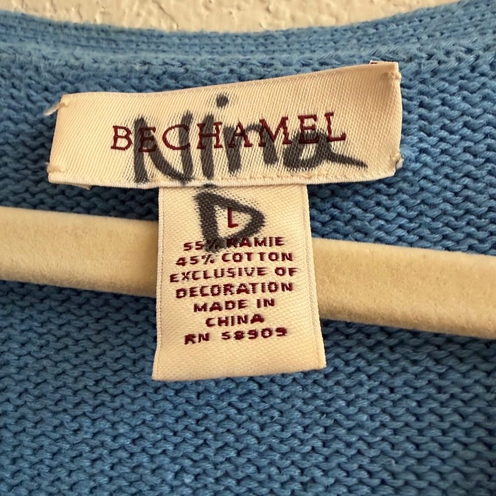 Bechamel Womens Blue Nautical Embroidered Short Sleeve Cardigan Sweater Large - Picture 8 of 12